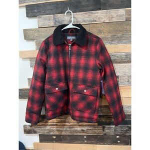 BLEECKER & BROAD NEW YORK NWT Men's Red & Black Plaid Zipper Coat jacket Sz XS